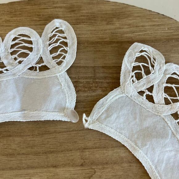 White Cotton Lace Trim Floral Embroidered Cottage Collar - Picture 3 of 10